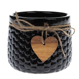 Trefl Keramický obal na kvetináč Wood heart čierna, 9,5 x 12,5 cm, značky Trefl