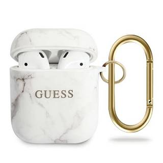 Guess puzdro na Apple AirPods, Marble Collection, biele