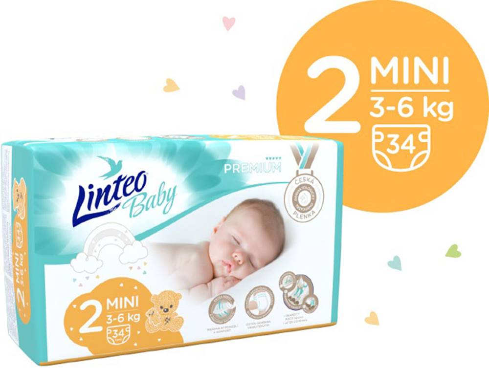 LINTEOBABY LINTEO BABY Plienky Baby Prémium 2 MINI (3-6 kg) 136 ks, značky LINTEOBABY
