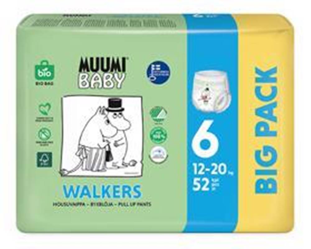 MUUMI  Baby Walkers Nohavičky plienkové jednorazové 6 (12-20 kg) 52 ks - BIG PACK, značky MUUMI