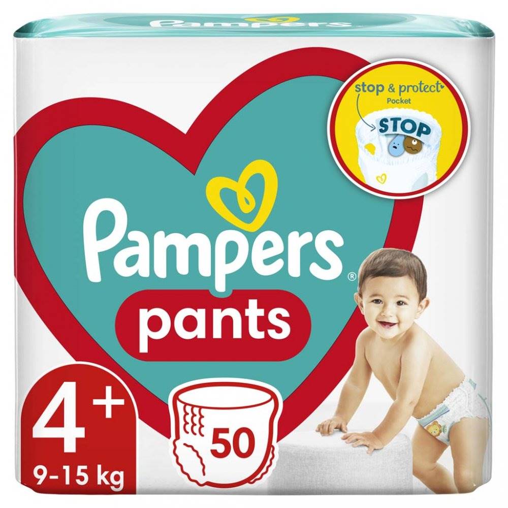 PAMPERS  Active Baby-Dry Pants Nohavičky plienkové jednorazové 4+ (9-15 kg) 50 ks  - JUMBO PACK, značky PAMPERS