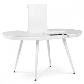 AUTRONIC HT-409M WT Jedálenský stôl 110+40x110 cm, keramická doska s dekorom biely mramor, MDF, kovové nohy, bílý matný lak