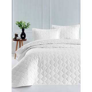 EnLora Home Biely pléd cez posteľ s 2 obliečkami na vankúš z ranforce bavlny Mijolnir Fresh, 225 x 240 cm, značky EnLora Home