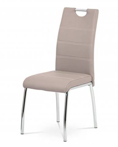 AUTRONIC HC-484 LAN Jedálenská stolička, poťah lanýžová ekokoža, biele prešitie, kovová štvornohá chrómovaná podnož