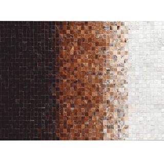 KONDELA Luxusný kožený koberec, biela/hnedá/čierna, patchwork, 70x140, KOŽA TYP 7