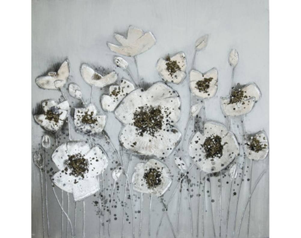 ASKO - NÁBYTOK Ručne maľovaný obraz Kvety 80x80 cm, 3D štruktúra, značky ASKO - NÁBYTOK