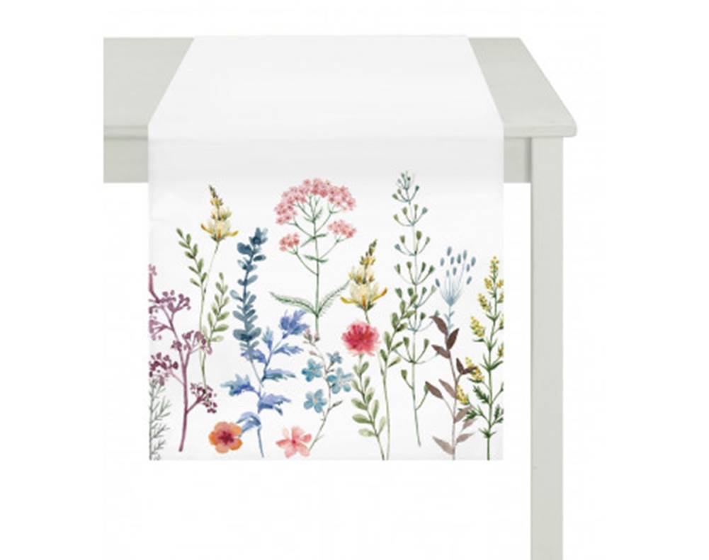 ASKO - NÁBYTOK Behúň na stôl Lúčne kvety 40x150 cm, biely, značky ASKO - NÁBYTOK