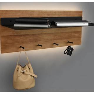 ASKO - NÁBYTOK Nástenný vešiak LED s policou Rómy, drevo/kov, 75 cm, značky ASKO - NÁBYTOK
