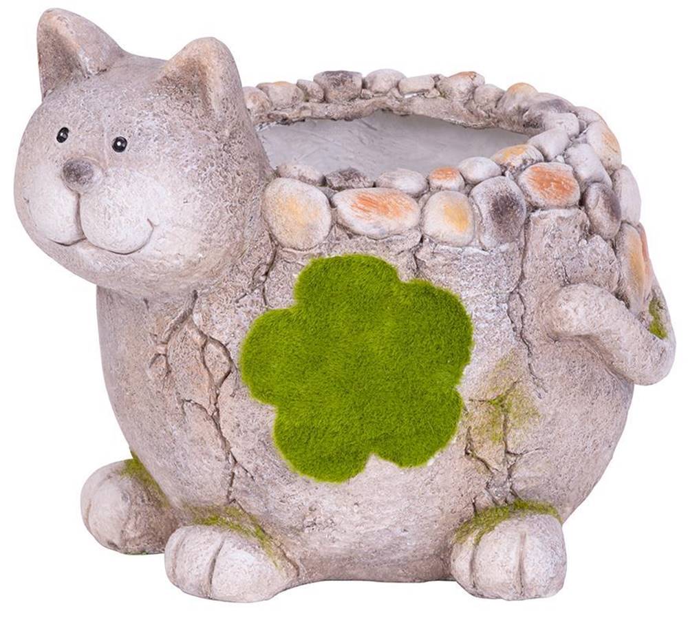MAGICHOME Dekorácia MagicHome, Mačka s kvetináčom, keramika, prírodná, 30x25,5x26,5 cm, značky MAGICHOME