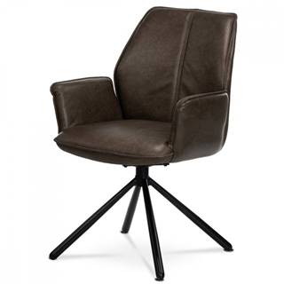 AUTRONIC HC-398 BR3 Jedálenská stolička, hnedá látka v dekore vintage kože, kov - černý lak, spätný mechanizmus