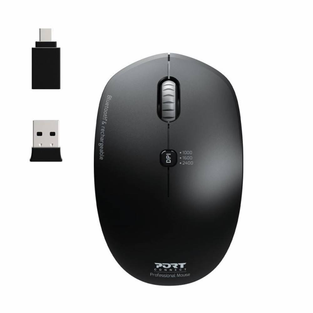 PORT DESIGNS PORT CONNECT RECHARGEABLE BT COMBO PRO bezdrátová myš, 2,4 Ghz & Bluetooth®, USB-A/C, černá, značky PORT DESIGNS