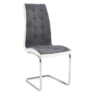 Jedálenská stolička tmavosivá látka/ekokoža biela/chróm SALOMA NEW P1 poškodený tovar