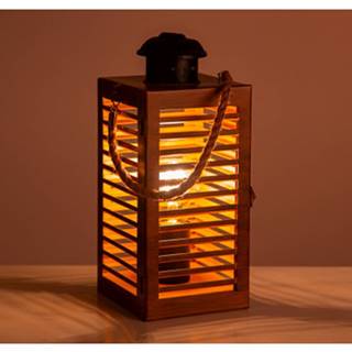 ASKO - NÁBYTOK Stolová lampa Wismar 25 cm, tvar lucerny, drevený vzhľad, značky ASKO - NÁBYTOK