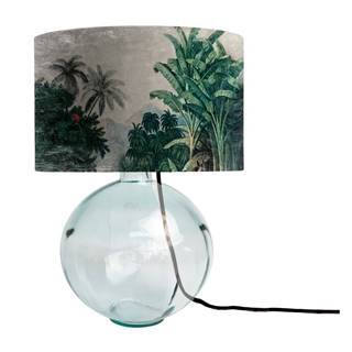 Tierra Bella Zelená sklenená stolná lampa s textilným tienidlom  Tropical Jungle, výška 45 cm, značky Tierra Bella