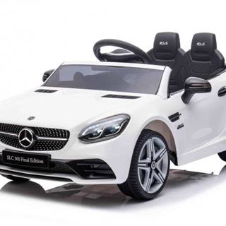 Elektrické autíčko Mercedes-Benz SLC 12V, biele, Koženkové sedadlo, 2,4 GHz diaľkové ovládanie, USB / AUX Vstup, Zadné odpruženie, LED Svetlá, Mäkké EVA kolesá, 2 X 30W MOTOR, ORIGINÁL licencia
