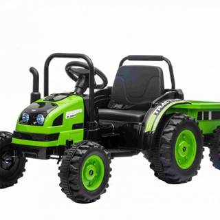 Elektrický Traktor POWER s vlečkou, zelený, Pohon zadných kolies, 12V batéria, Plastové kolesá, široké sedadlo, 2,4 GHz Diaľkový ovládač, Jednomiestne, MP3 prehrávač, LED Svetlá
