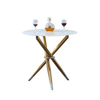 KONDELA Jedálenský stôl/kávový stolík,  biela/gold chróm zlatý, priemer 80 cm, DONIO