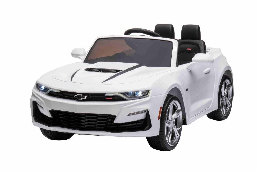 SPIN MASTER Elektrické autíčko Chevrolet Camaro 12V, biele, 2,4 GHz diaľkové ovládanie, Otváracie dvere, EVA kolesá, LED Svetlá, kožené sedadlo, 2 X MOTOR, USB/SD Vstup, ORGINAL licencia, značky SPIN MASTER