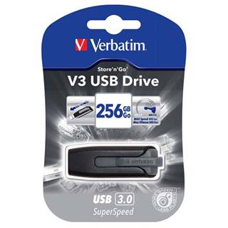 Verbatim USB flash disk, USB 3.0, 256GB, V3, Store N Go, čierny, 49168, USB A, s výsuvným konektorom