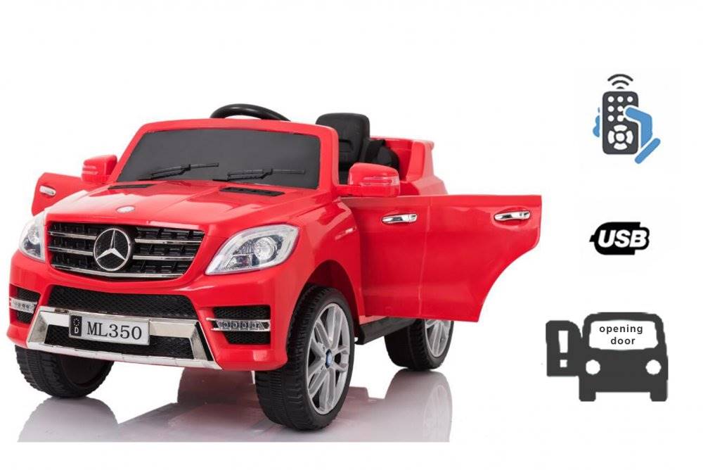 BABY EINSTEIN Elektrické autíčko Mercedes-Benz ML350, Plastové sedadlo, odpružené nápravy, USB/SD Vstup, Batéria 12V, 2X MOTOR, Červené, ORGINAL licencia, značky BABY EINSTEIN