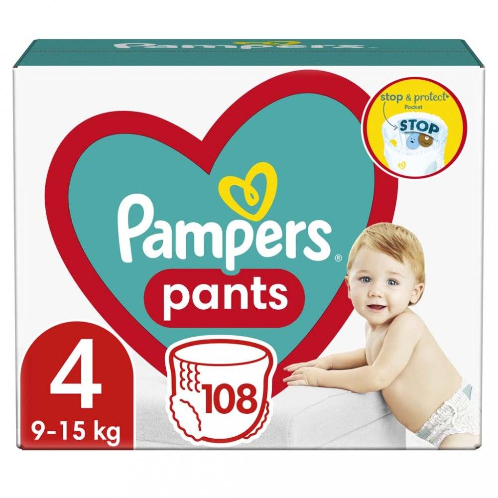 PAMPERS  Pants Nohavičky plienkové jednorazové 4 (9-15 kg) 108 ks - MEGA PACK, značky PAMPERS