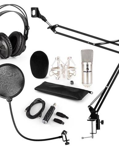 Auna CM001S mikrofónová sada V4 slúchadlá, kondenzátorový mikrofón, USB adaptér, mikrofónové rameno, pop filter