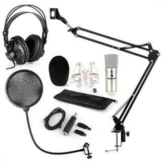 Auna  CM001S mikrofónová sada V4 slúchadlá, kondenzátorový mikrofón, USB adaptér, mikrofónové rameno, pop filter, značky Auna