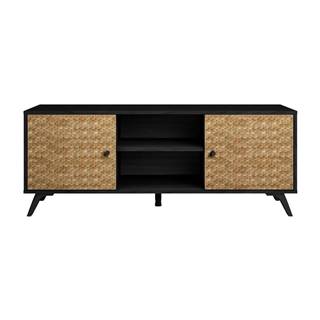 Čierny TV stolík v dekore exotického dreva 136x53 cm Hanoi - Marckeric