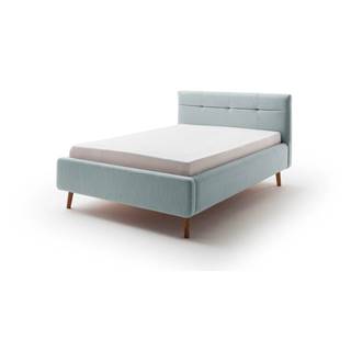 Meise Möbel Svetlomodrá čalúnená dvojlôžková posteľ s úložným priestorom s roštom 140x200 cm Lotte - , značky Meise Möbel