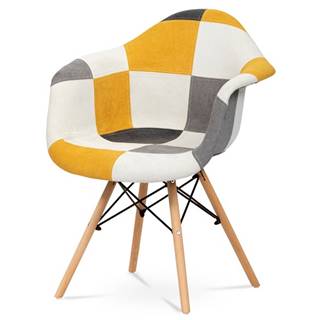 Jedálenská stolička AVIRA biela/žltá, patchwork