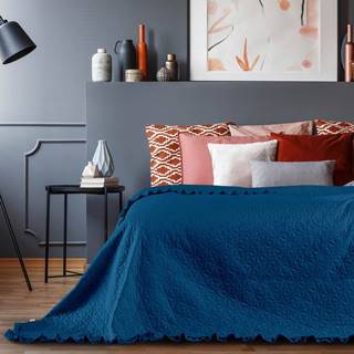 AmeliaHome Modrý pléd cez posteľ  Tilia, 260 x 240 cm, značky AmeliaHome