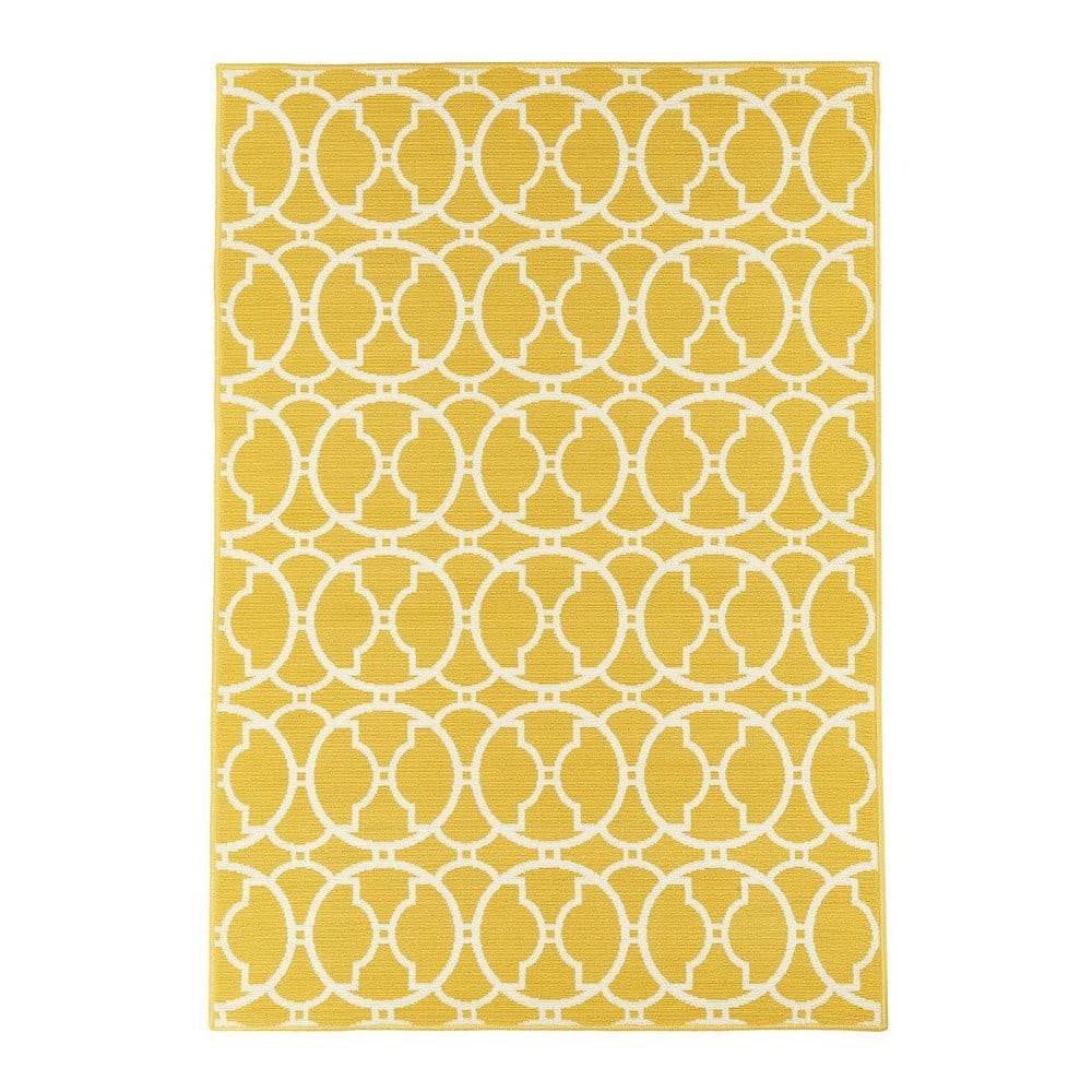 Floorita Žltý a umývateľný vonkajší koberec Interlaced, 133 × 190 cm, značky Floorita
