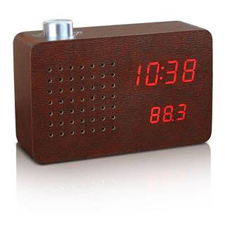 Gingko Tmavohnedý budík s červeným LED displejom a rádiom  Radio Click Clock, značky Gingko