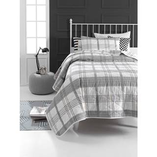 Sivá prikrývka cez posteľ s obliečkou na vankúš z ranforce bavlny Mijolnir MyHome, 180 x 225 cm