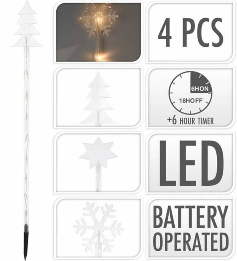 Kinekus Svetlo vianočné zapichovacie 36 LED teplé biele, 75 cm, 4 ks, s časovačom, baterky, vonkajšie, mix, značky Kinekus