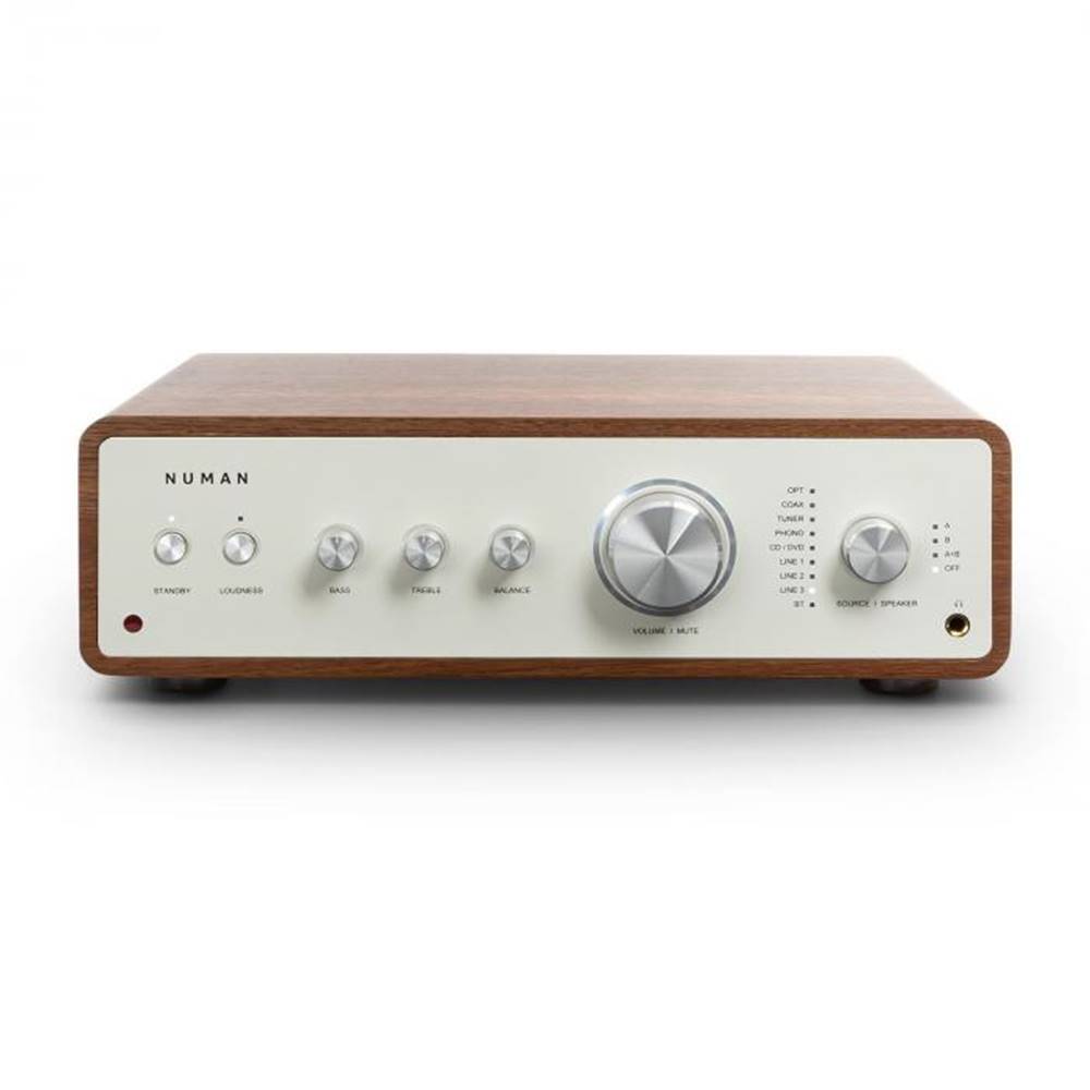 Numan  Drive Digital, stereo zosilňovač, 2x170W/4x85W RMS, AUX/Phono/koaxial, orech, značky Numan