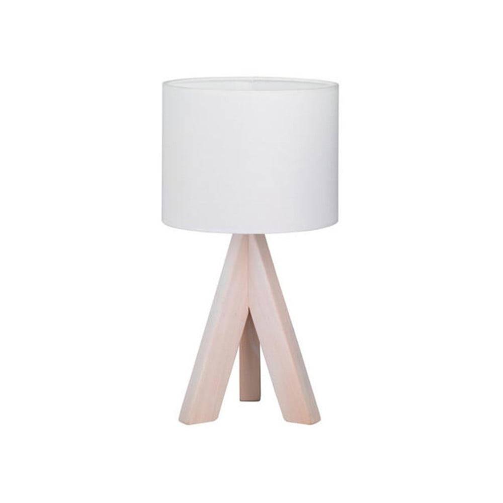 Trio Biela stolová lampa z prírodného dreva a tkaniny  Ging, výška 31 cm, značky Trio