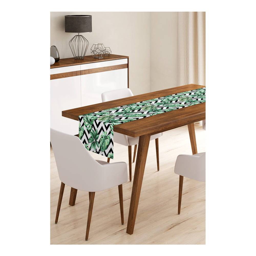 Minimalist Cushion Covers Behúň na stôl z mikrovlákna  Jungle Leaves Stripes, 45 x 140 cm, značky Minimalist Cushion Covers