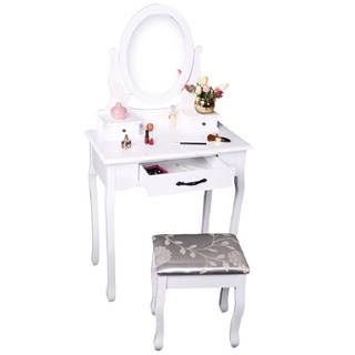 Kondela Toaletný stolík s taburetom biela/strieborná LINET NEW, značky Kondela