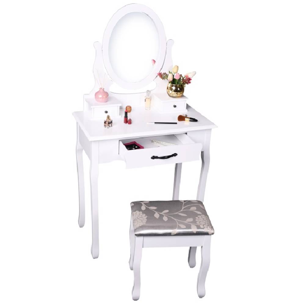 Kondela Toaletný stolík s taburetom biela/strieborná LINET NEW, značky Kondela