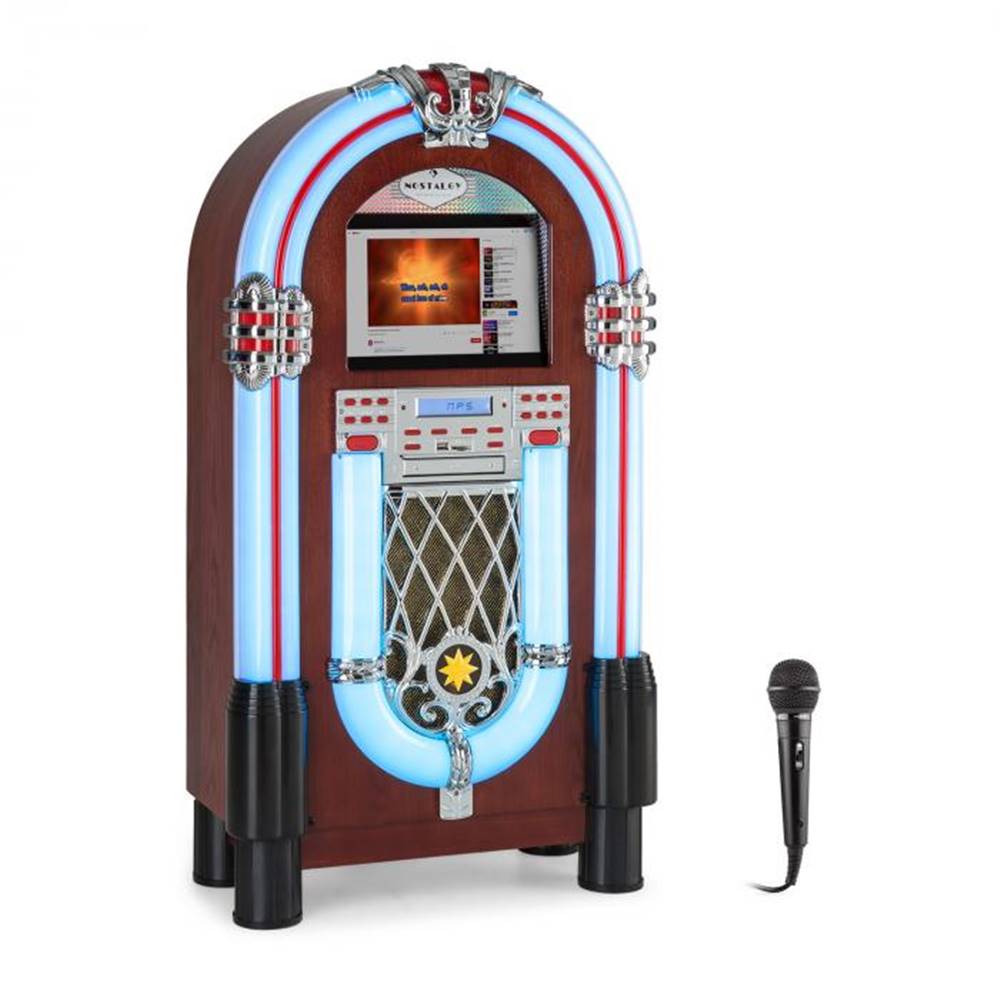 Auna  Graceland Touch, jukebox, 12" dotykový ovládací panel, WLAN, CD, BT, mikrofón, drevený vzhľad, značky Auna